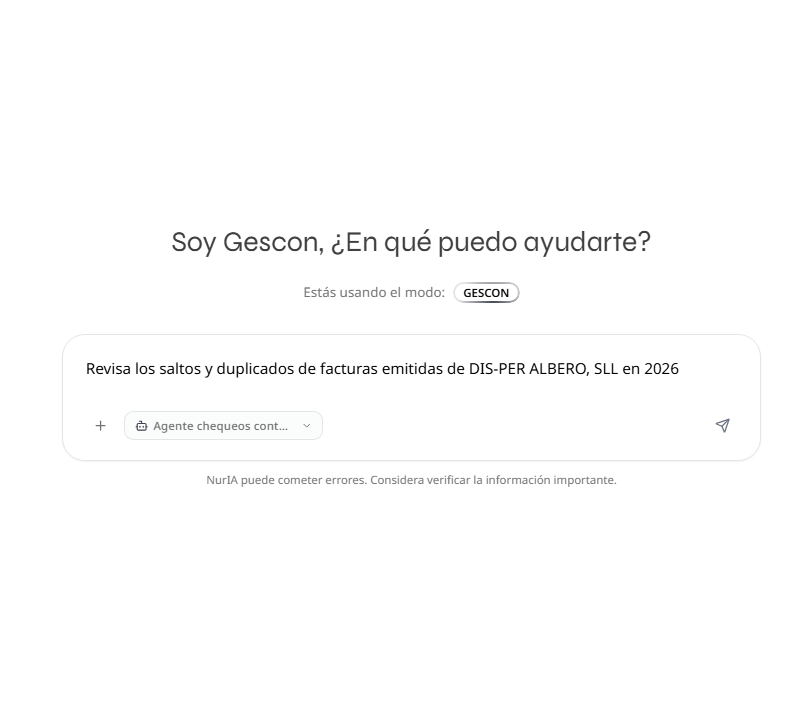 Interfaz de Gescon con la configuración de un agente especializado